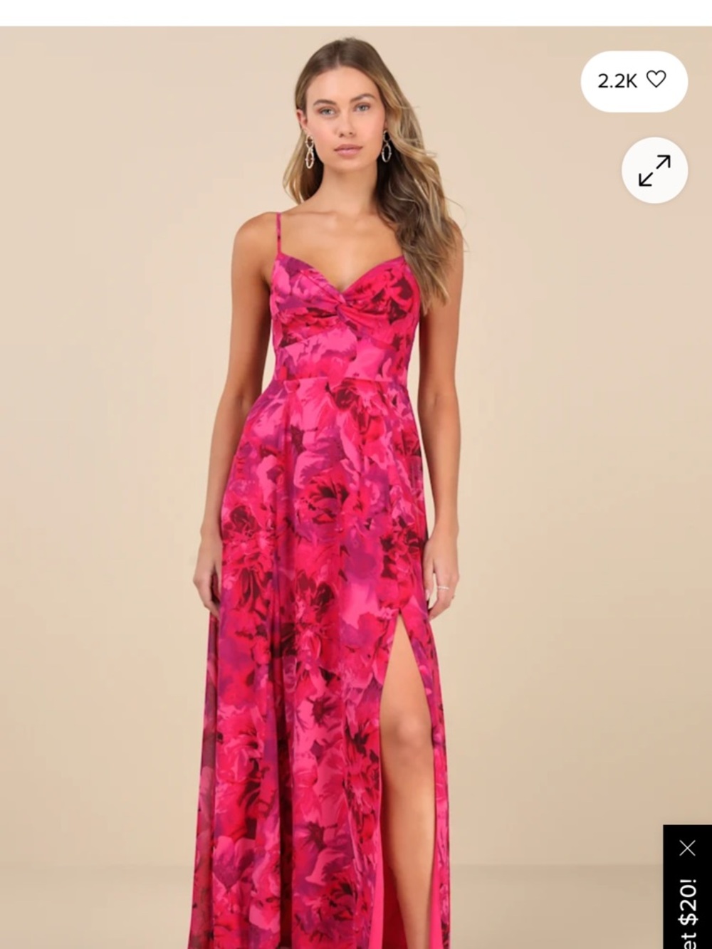 Beautiful soul Fuchsia Floral Slit Maxi Dress